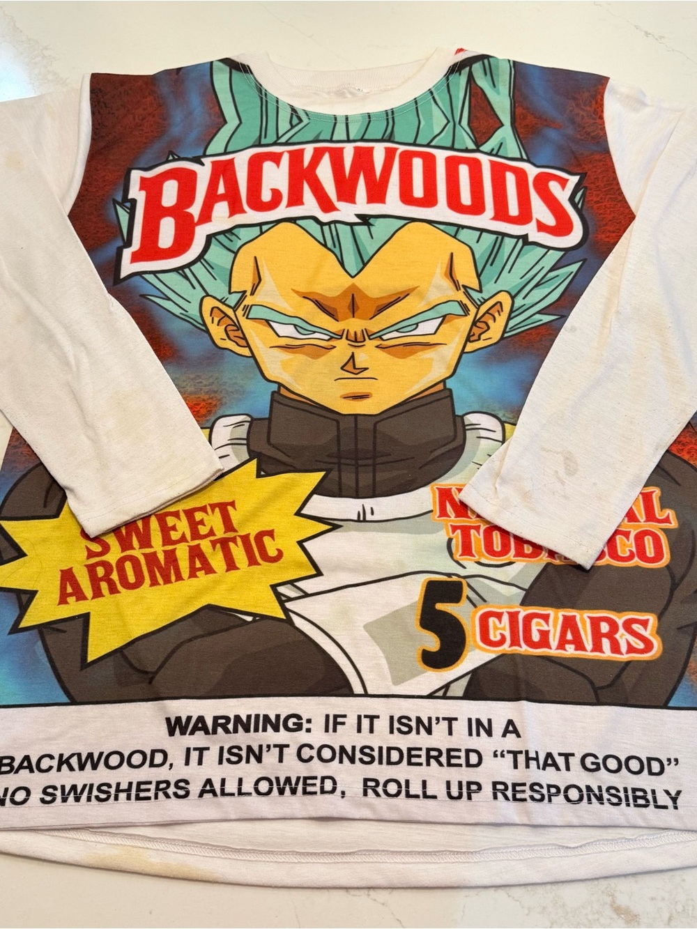 Backwoods Dragon Ball Z character Vegeta XL White T-shirt STAINS READ